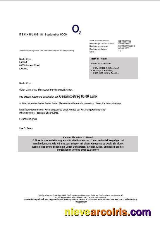 Germany RECHNUNG O2 business utility bill